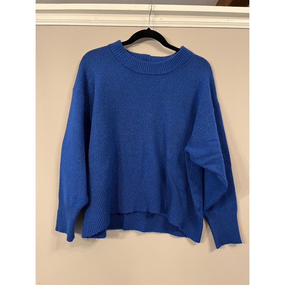 A New Day Womens Royal Blue Crewneck Textured Knit Oversized Sweater Medium